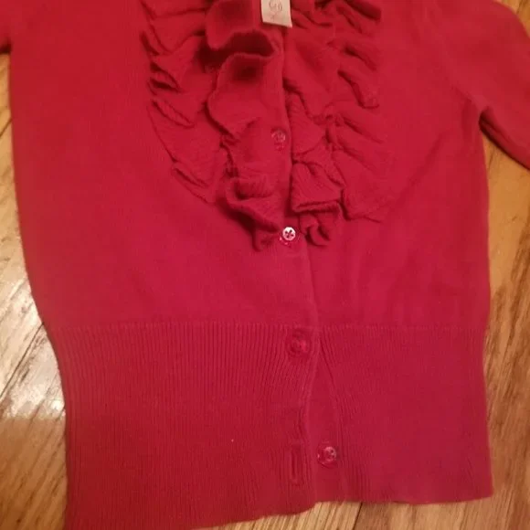 Cherokee | Solid Red | Ruffle Front | Cardigan Sweater | Size: 2T - Picture 6 of 15
